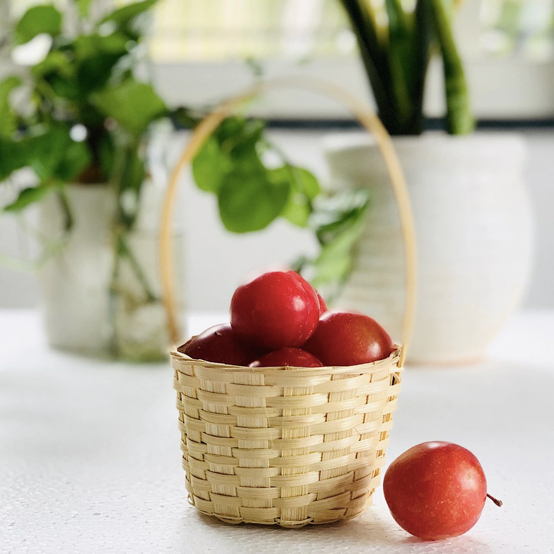 Little Bamboo Bucket Baskets with cherries