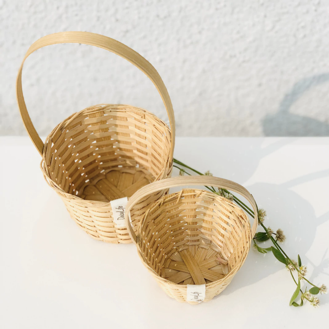 Bamboo Bucket Baskets with handle set of 2