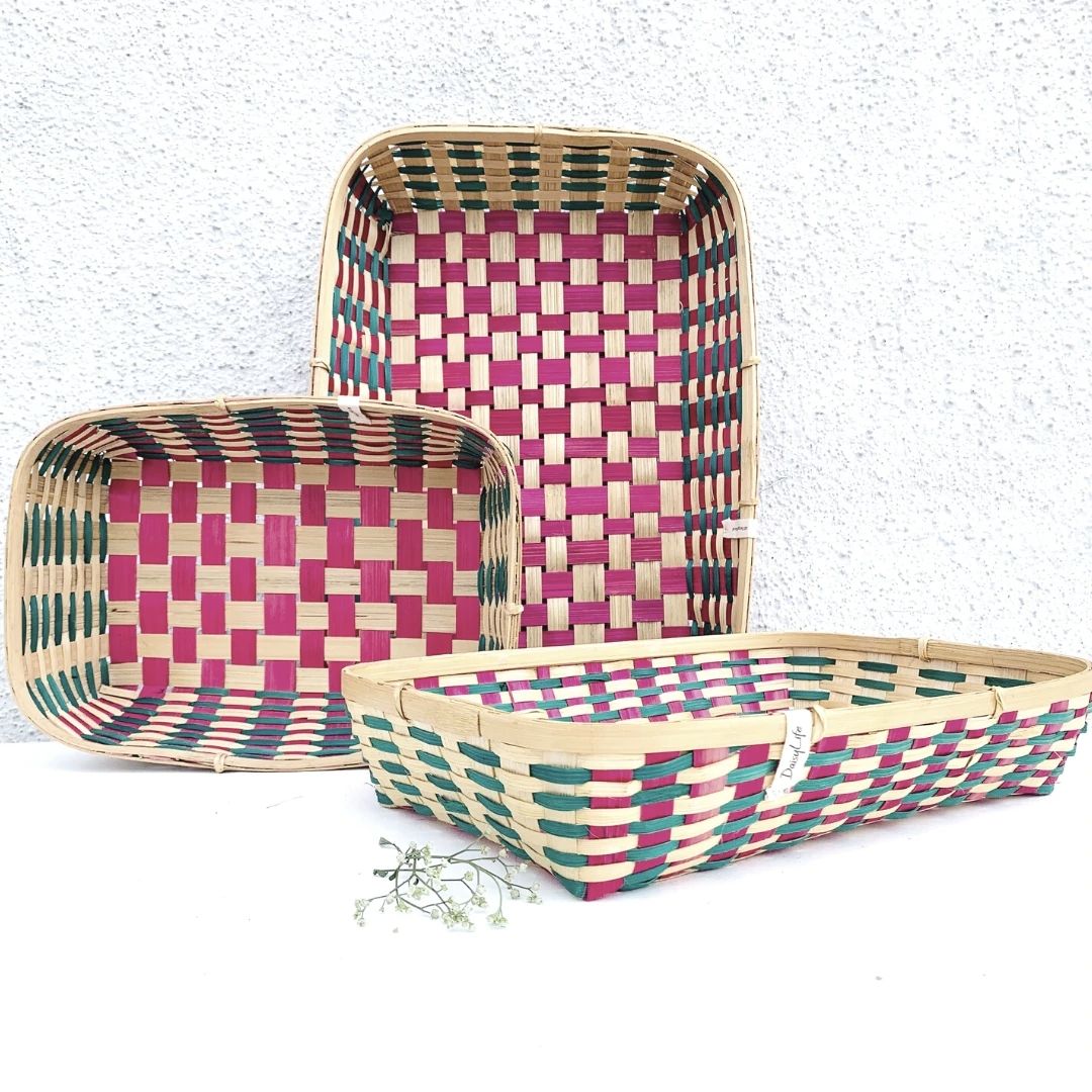 Green Bamboo Tray Gift Basket Set 