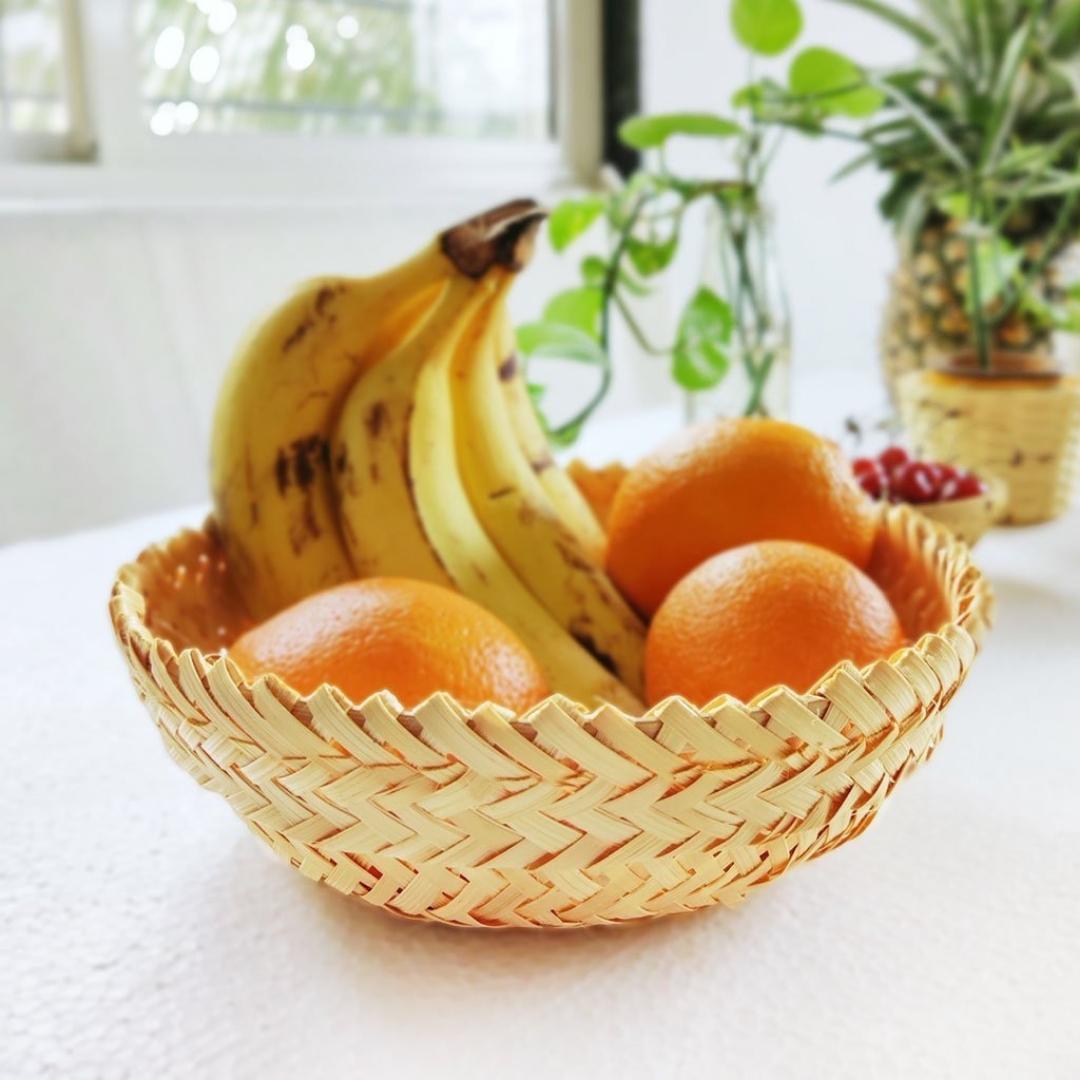 Fruit kept inside Simple & beautiful bamboo serving, Beautifully woven bamboo baskets.