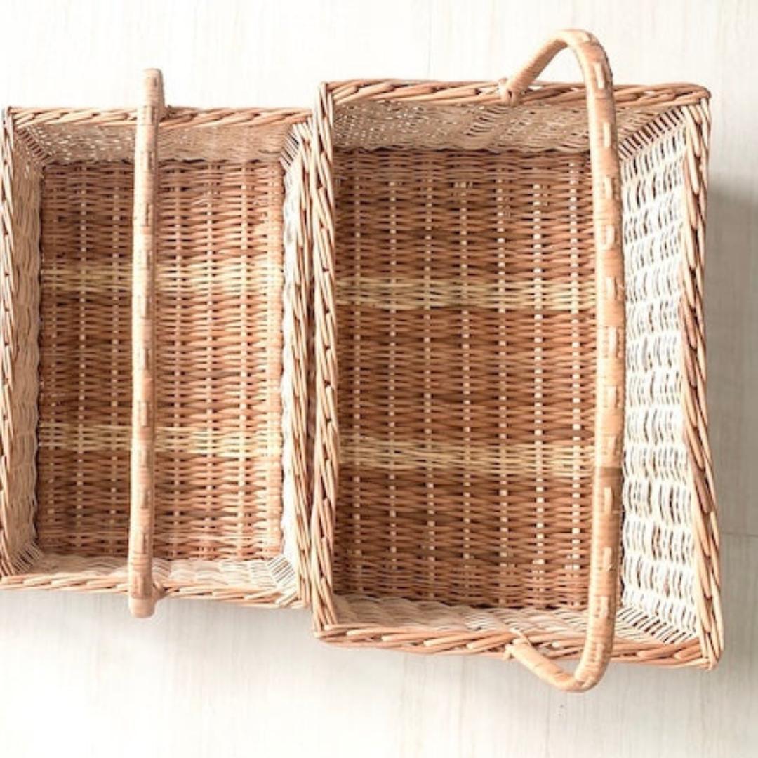 Natural wicker basket for bottles, vegetables, picnics and heavy weights